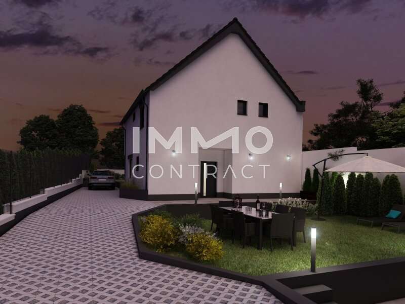 Einfamilienhaus Edelstal: Ansicht außen Dämmerung_1 Ansicht außen Dämmerung_1