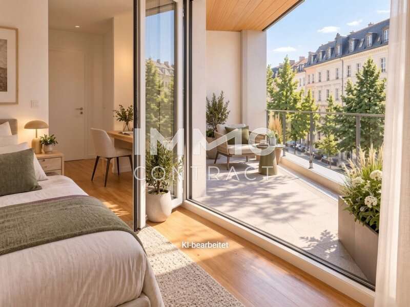 Eigentumswohnung Wien: Arbeits- Schlafzimmer mit Zugang zur Loggia Arbeits- Schlafzimmer mit Zugang zur Loggia