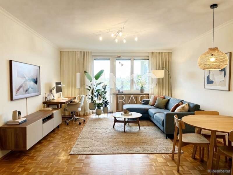 Eigentumswohnung Krems an der Donau: Wohnzimmer mit S-Loggia, KI-Möbel Wohnzimmer mit S-Loggia, KI-Möbel