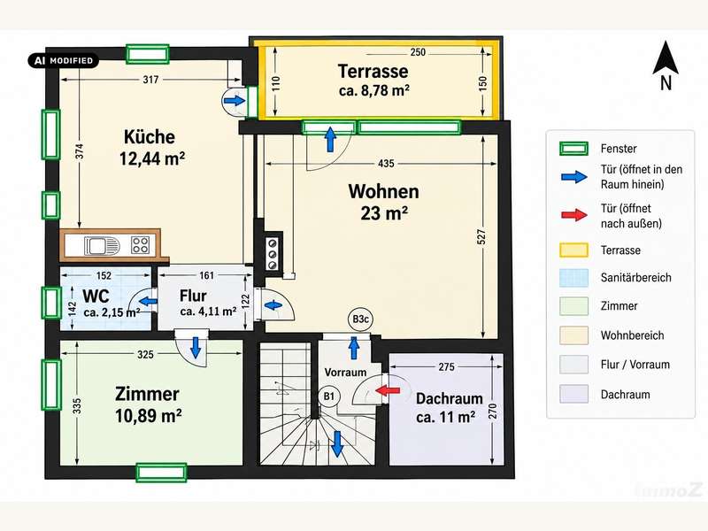 Maisonette Graz: KI-bearbeitet – Wohnungsgrundriss mit Terrasse UG KI-bearbeitet – Wohnungsgrundriss mit Terrasse UG