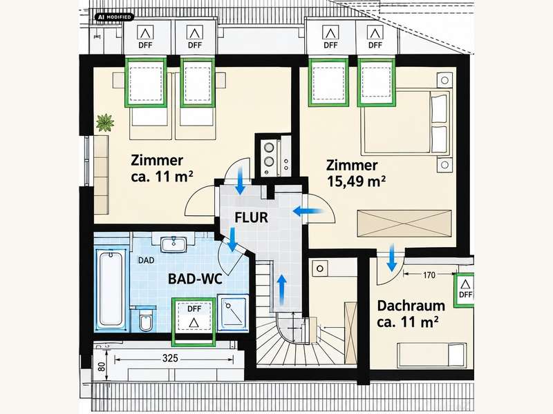 Maisonette Graz: KI-bearbeitet – Dachgeschoss-Grundriss KI-bearbeitet – Dachgeschoss-Grundriss
