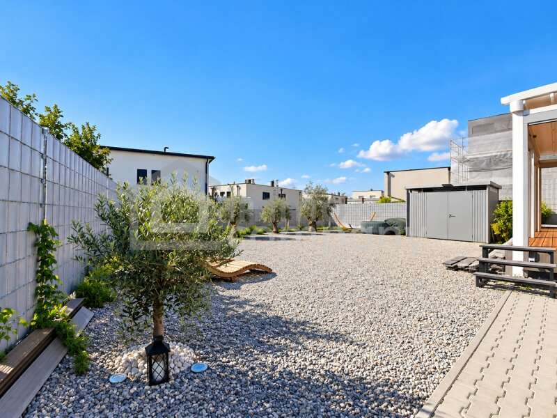 Haus Parndorf: Pflegeleicht gestalteter Garten mit Olivenbäumen und viel Freiraum Pflegeleicht gestalteter Garten mit Olivenbäumen und viel Freiraum