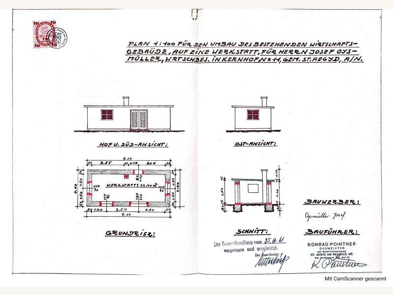 Haus Kernhof: 15971-Plan Umbau Wirtschaftsgebäude/Werkstatt 1961 15971-Plan Umbau Wirtschaftsgebäude/Werkstatt 1961
